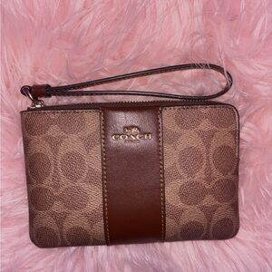 Coach Tan and Brown Signature Wristlet